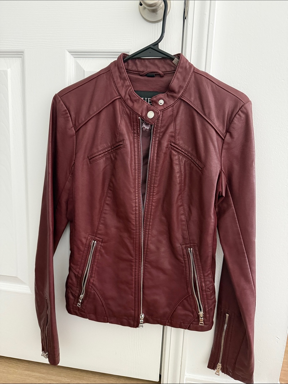 Guess Burgundy Faux Leather Moto Jacket
